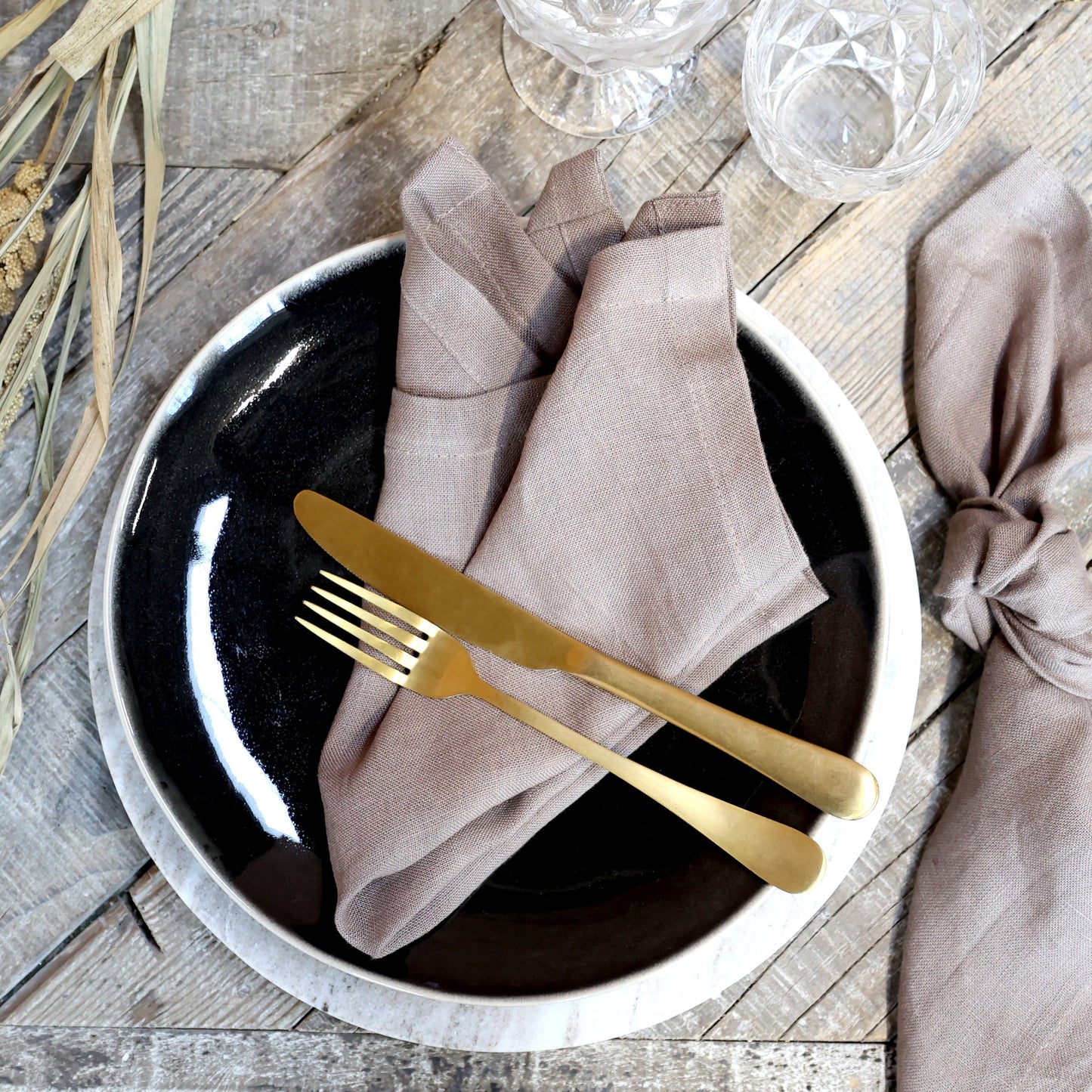Set of 4 Linen Napkins Taupe