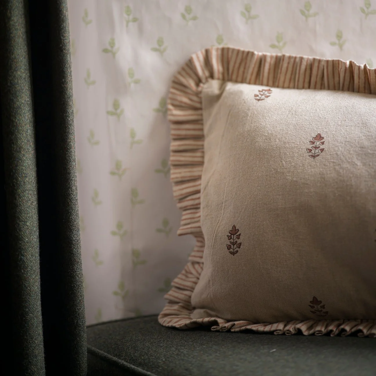 Sprig Block Print Cushion – Brick