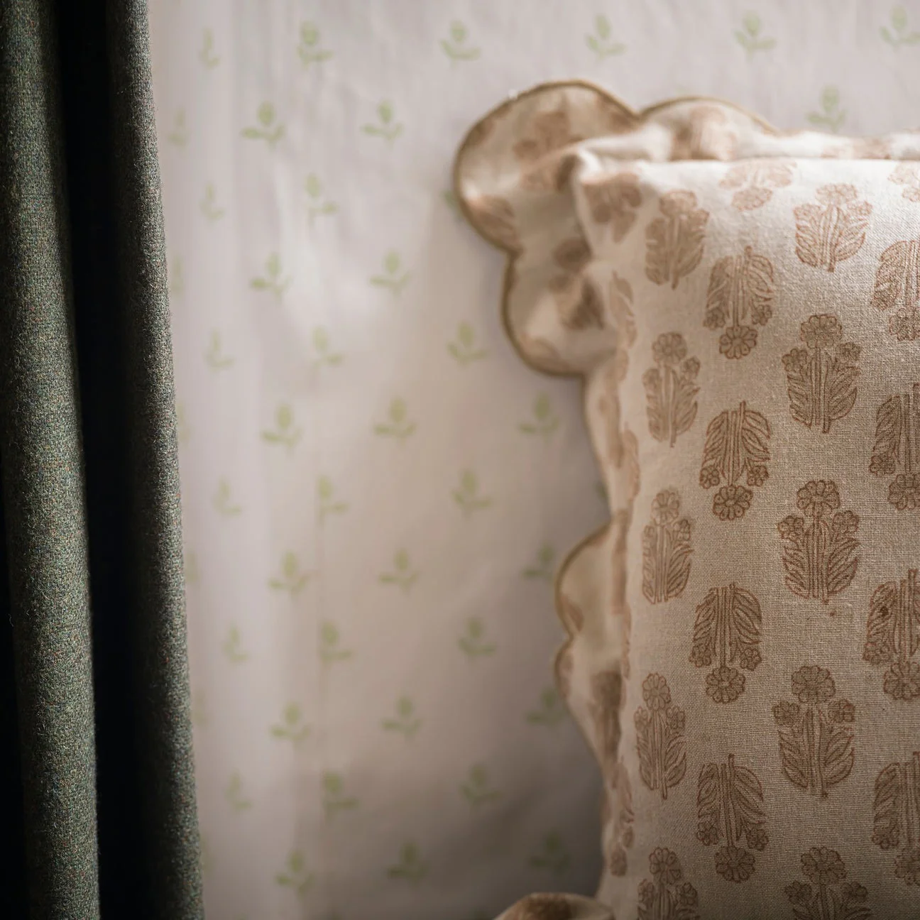 Scallop Block Print Cushion – Taupe