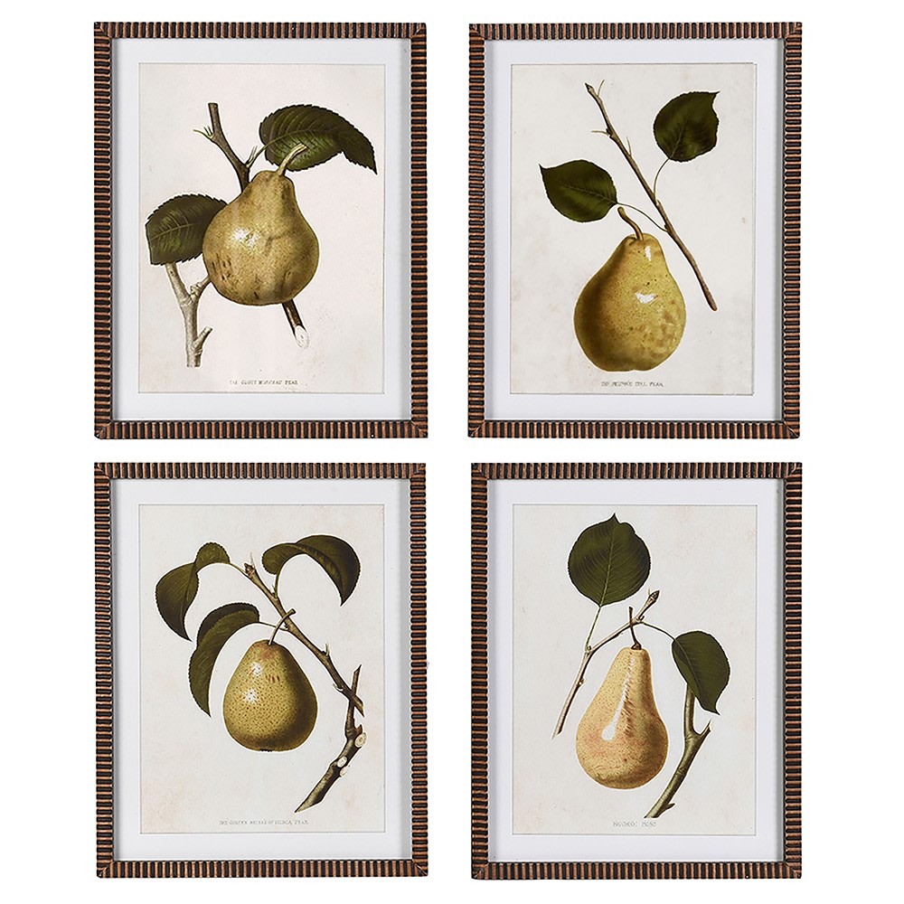 Pear Artwork in Striped Frame | Set of Four