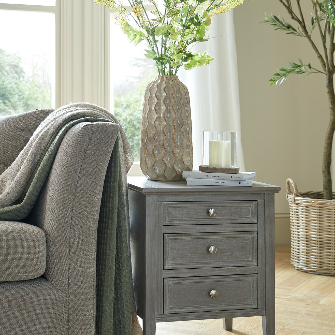 The Serene Collection Three Drawer Bedside Table