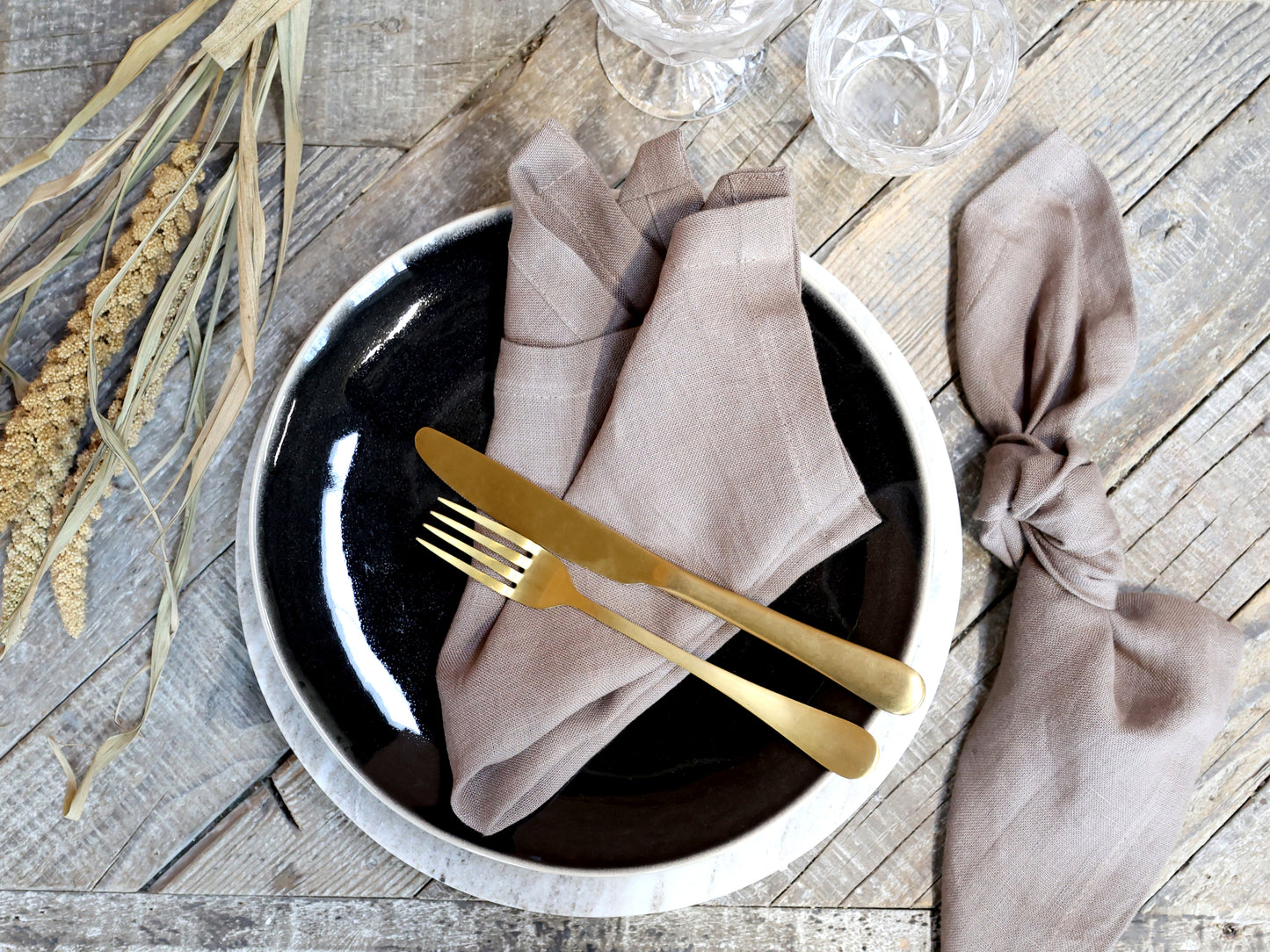 Set of 4 Linen Napkins Taupe