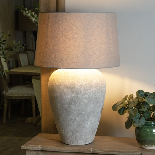 Aged Stone Tall Table Lamp With Linen Shade