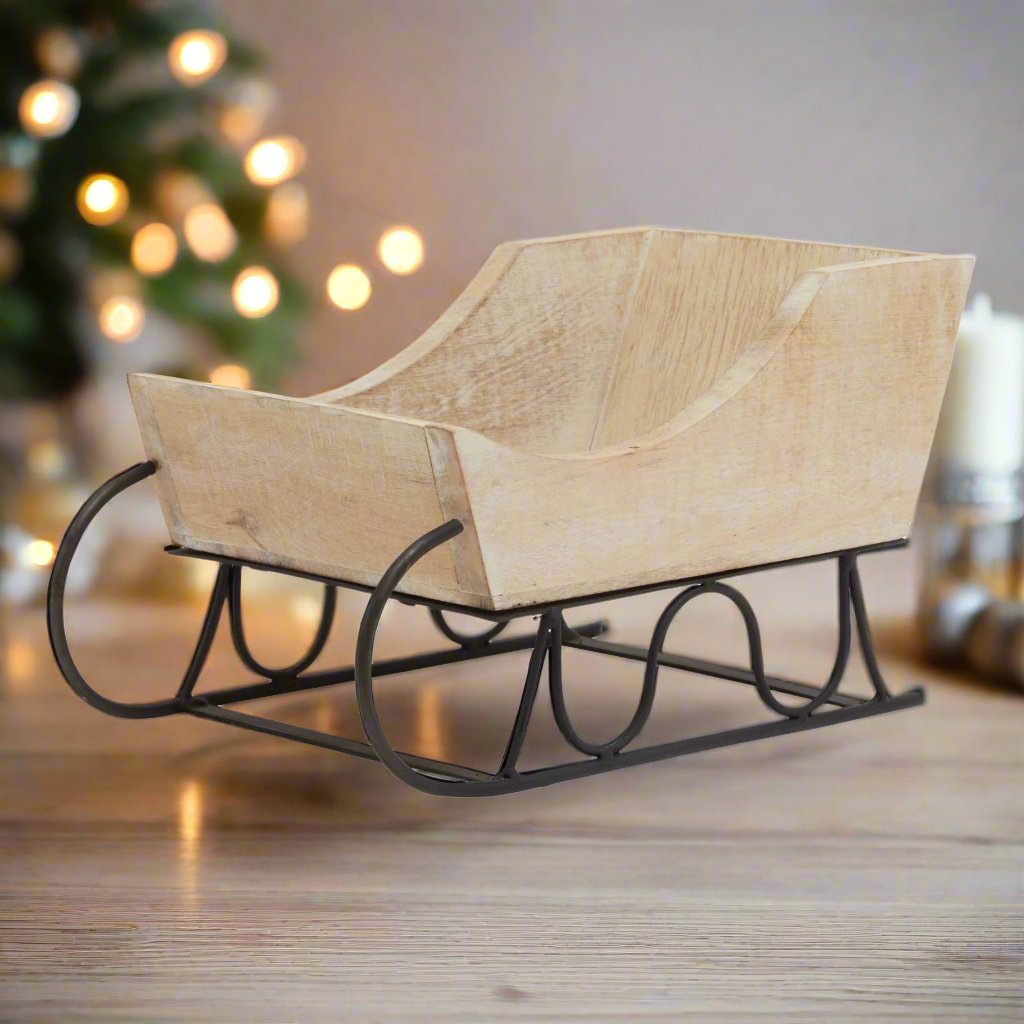 White Wash Collection Wooden Decorative Sleigh