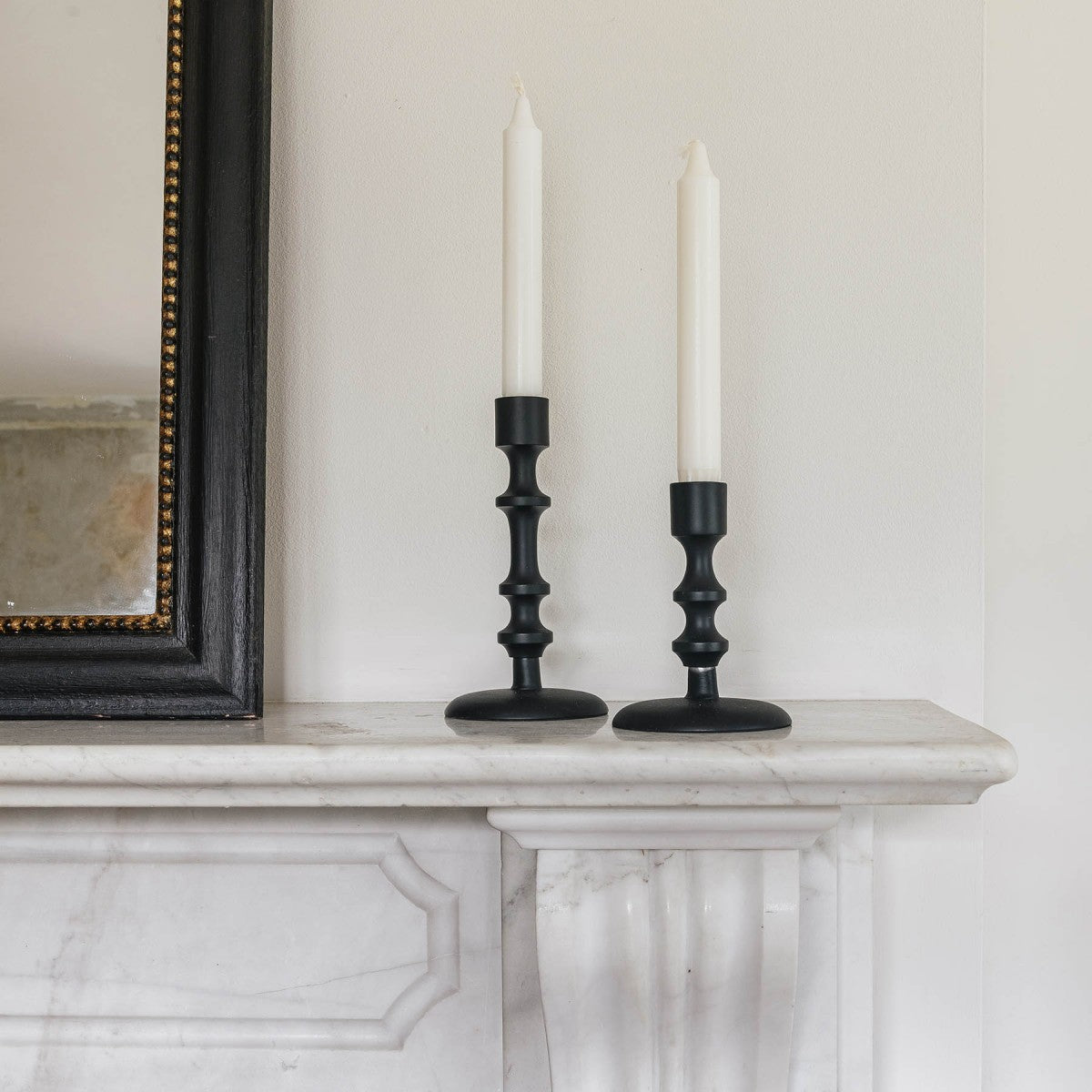 Set of 2 Black Aluminium Candle Sticks