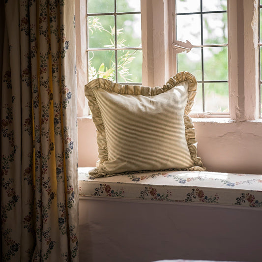 Stripe Frill Cushion – Forest