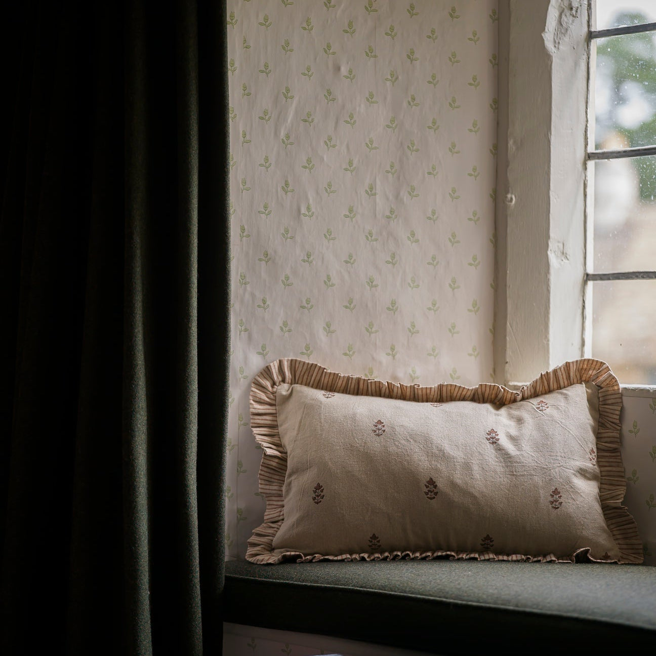 Sprig Block Print Cushion – Brick