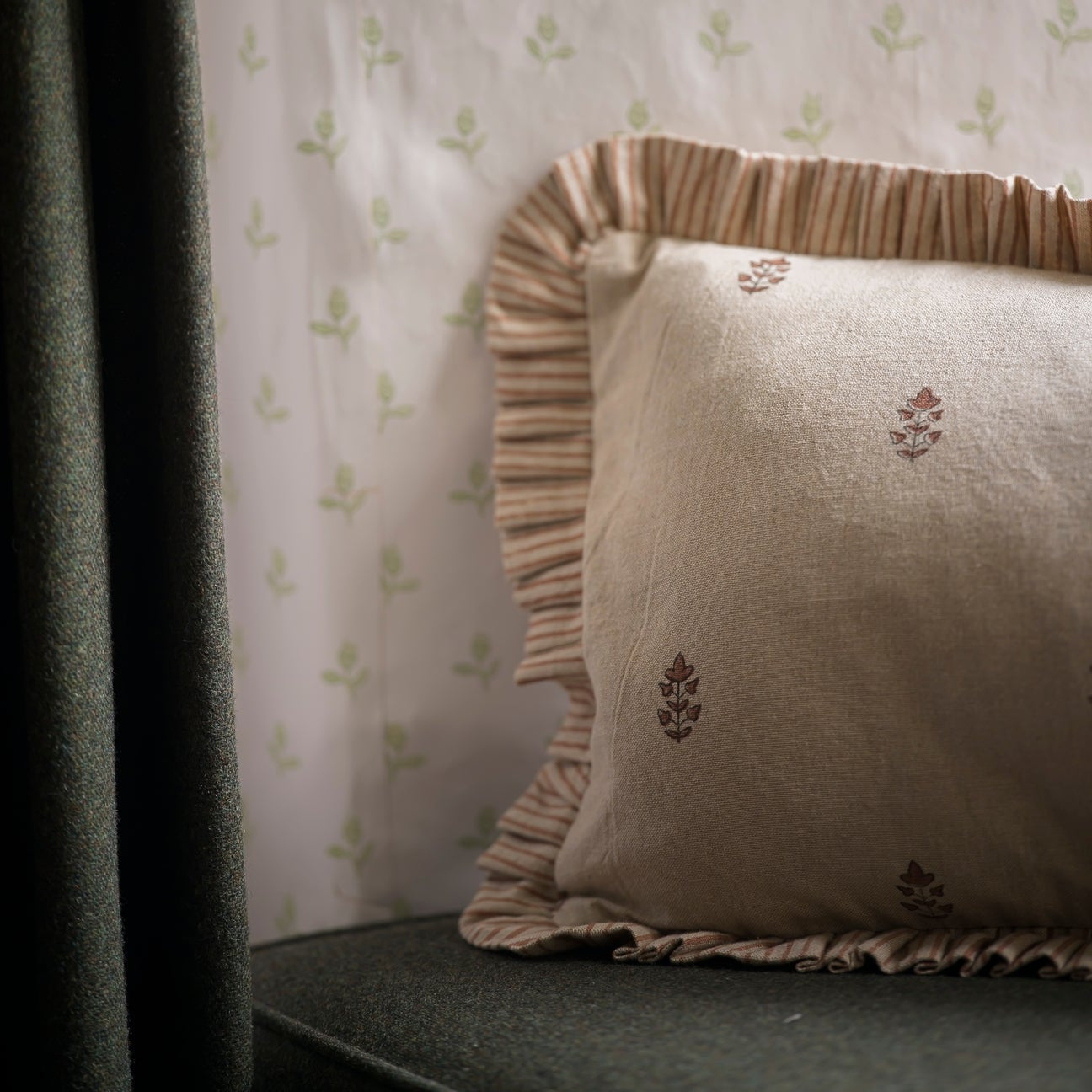 Sprig Block Print Cushion – Brick