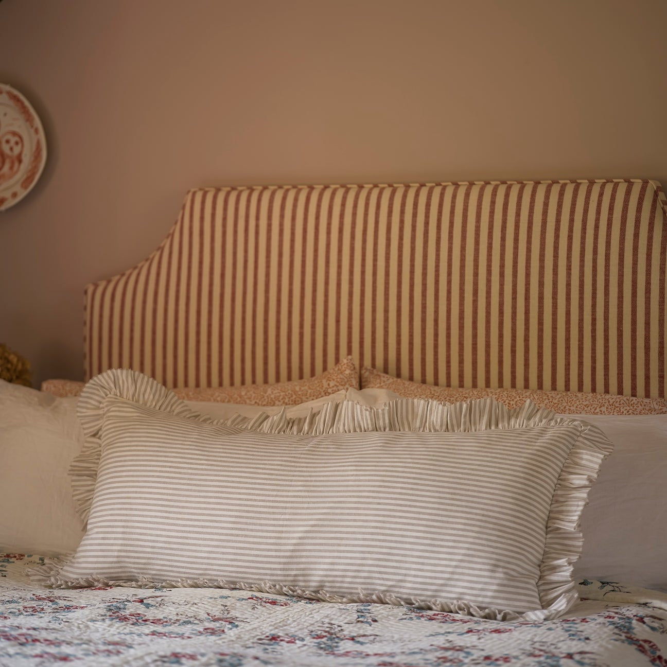Striped Bolster Cushion with Frill