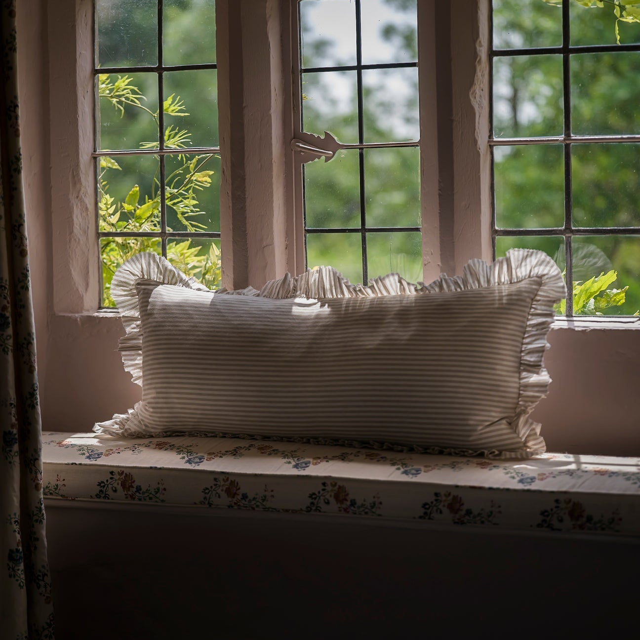 Striped Bolster Cushion with Frill