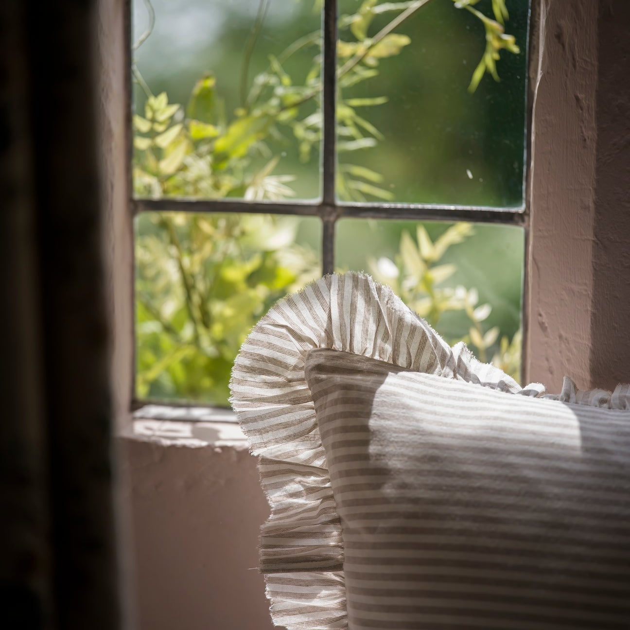 Striped Bolster Cushion with Frill