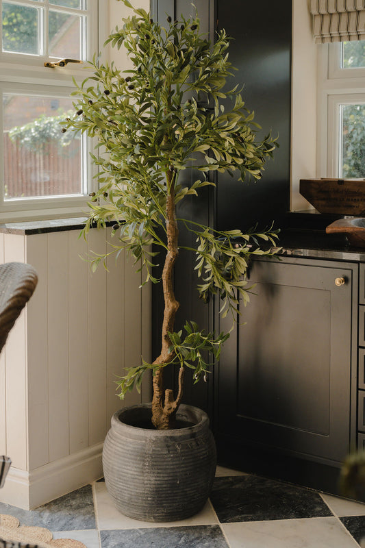 Large Grey Ribbed Plant Pot