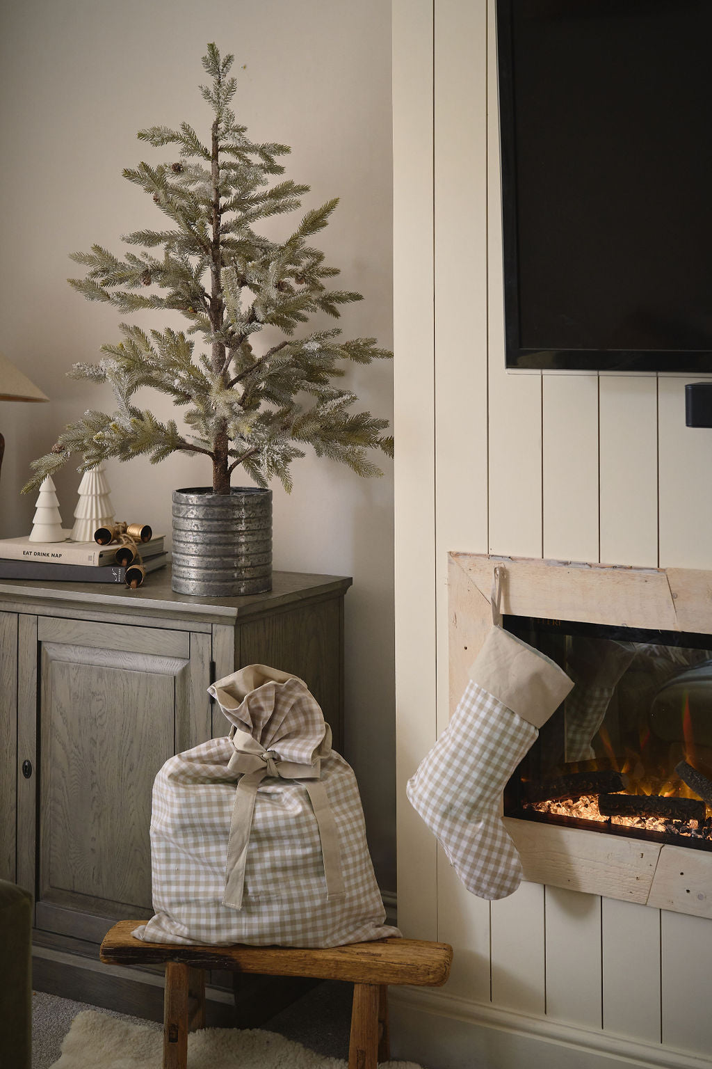 Christmas Tree In Ribbed Metal Pot