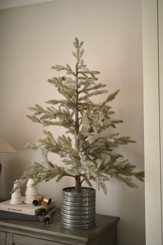 Christmas Tree In Ribbed Metal Pot