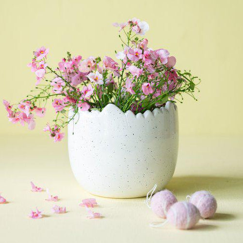 Set of 2 Ceramic White Speckled Cracked Egg Planters