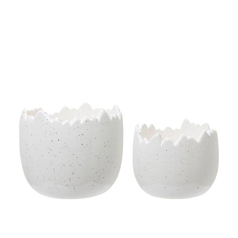 Set of 2 Ceramic White Speckled Cracked Egg Planters