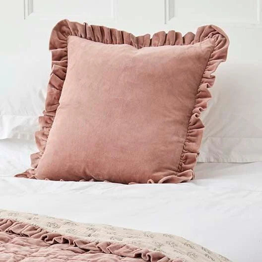 Matilda Velvet Ruffle Cushion - Rosewood